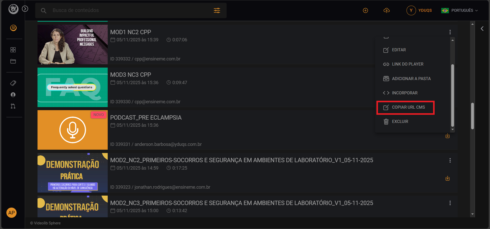 Dashboard Videolib