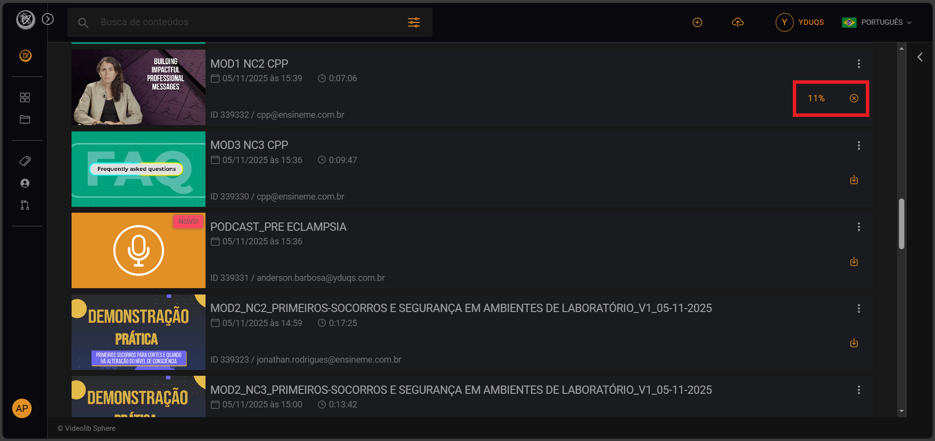Dashboard Videolib