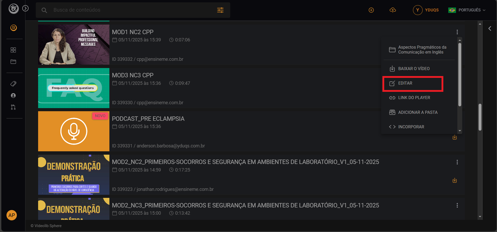Dashboard Videolib
