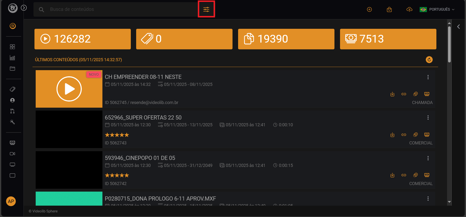 Dashboard Videolib
