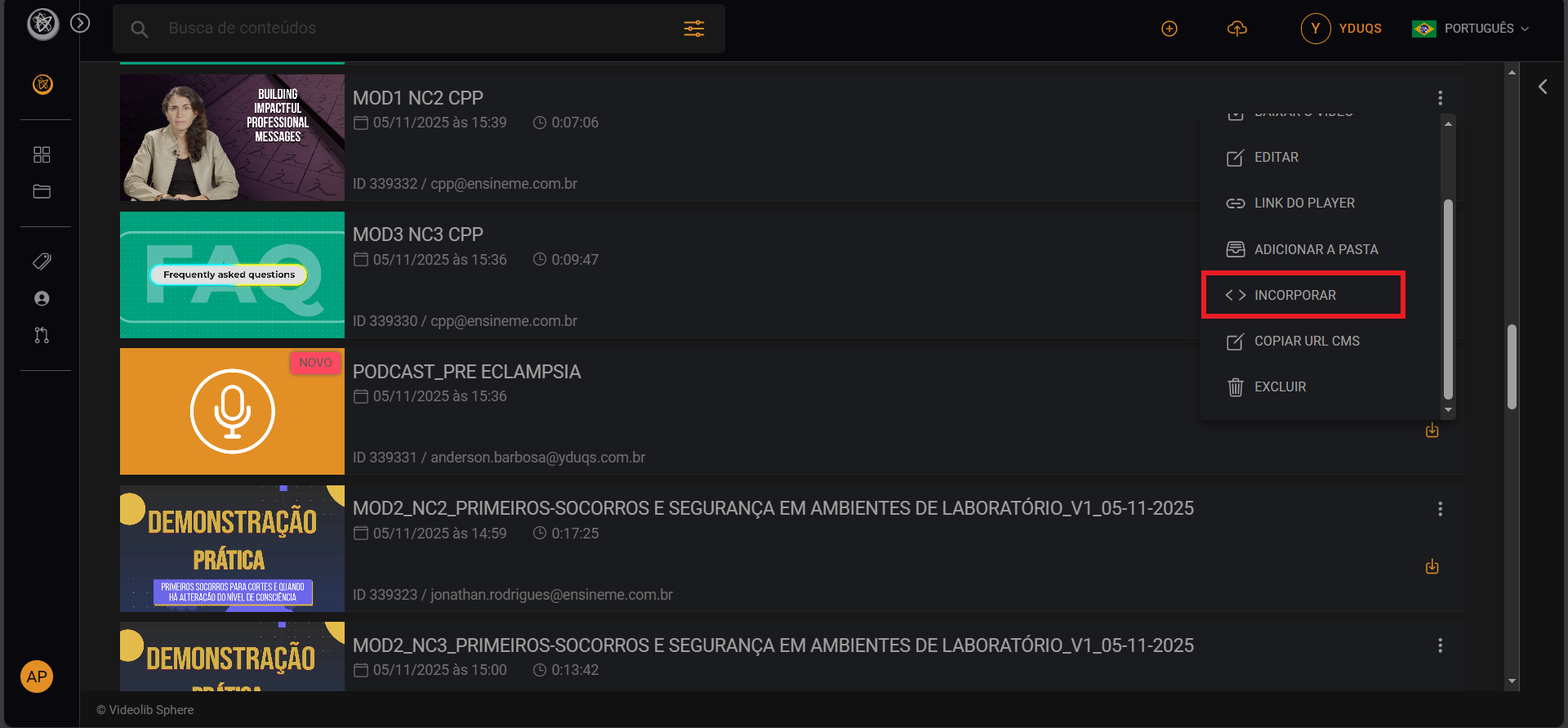 Dashboard Videolib