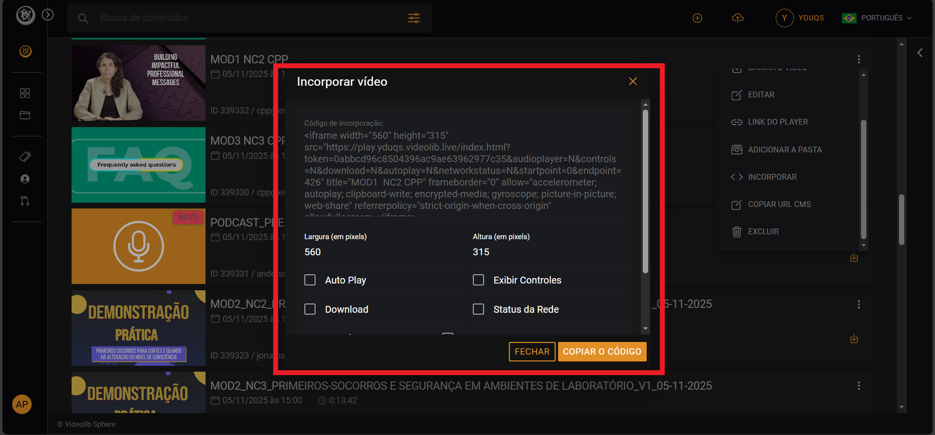 Dashboard Videolib