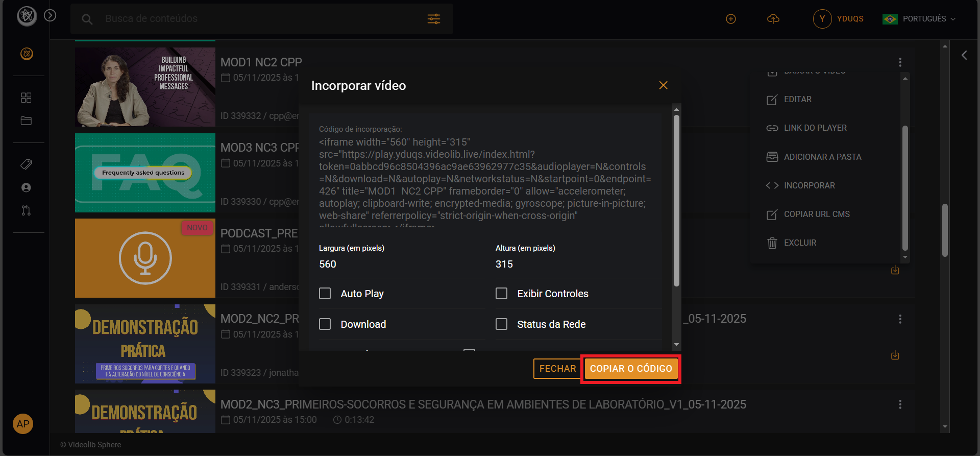 Dashboard Videolib