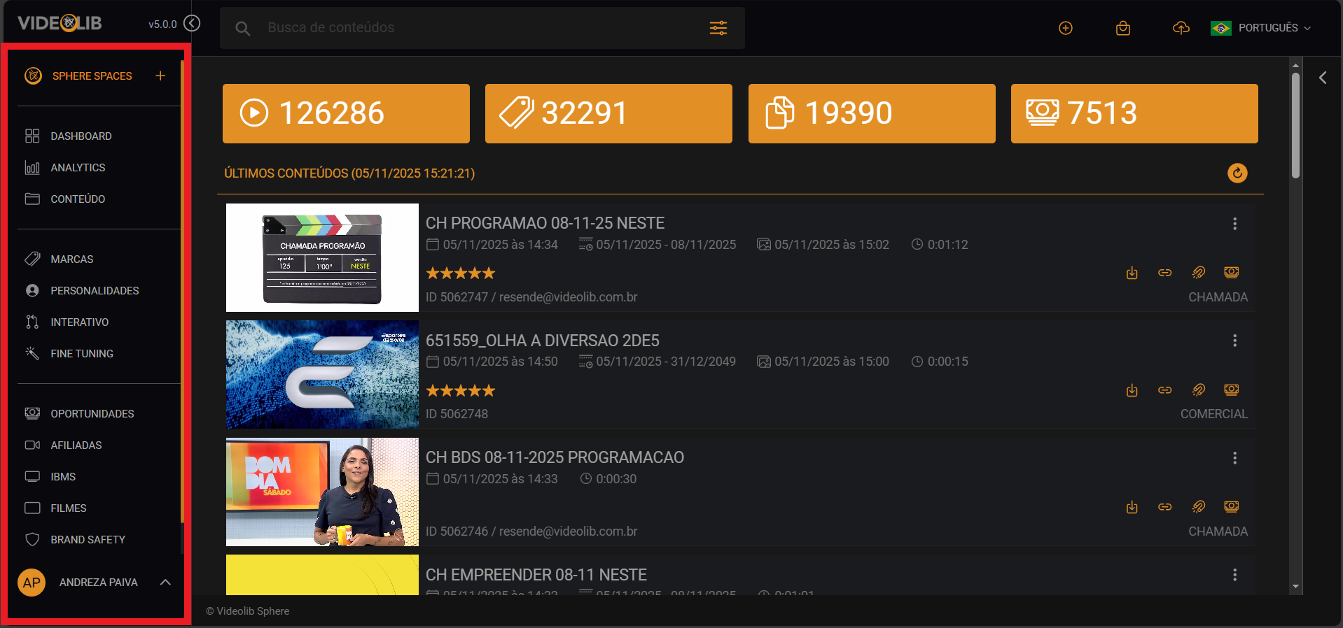 Dashboard Videolib