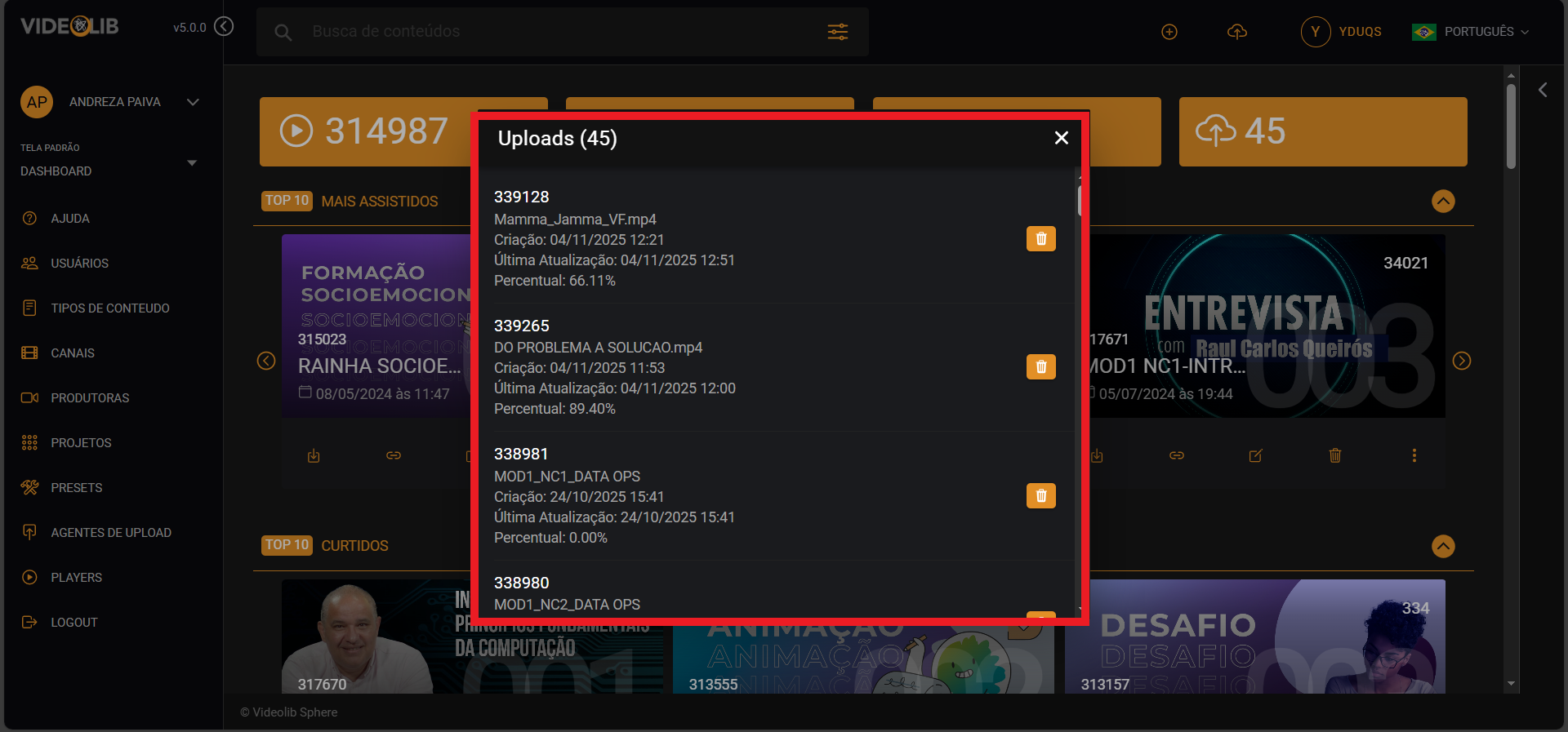 Dashboard Videolib