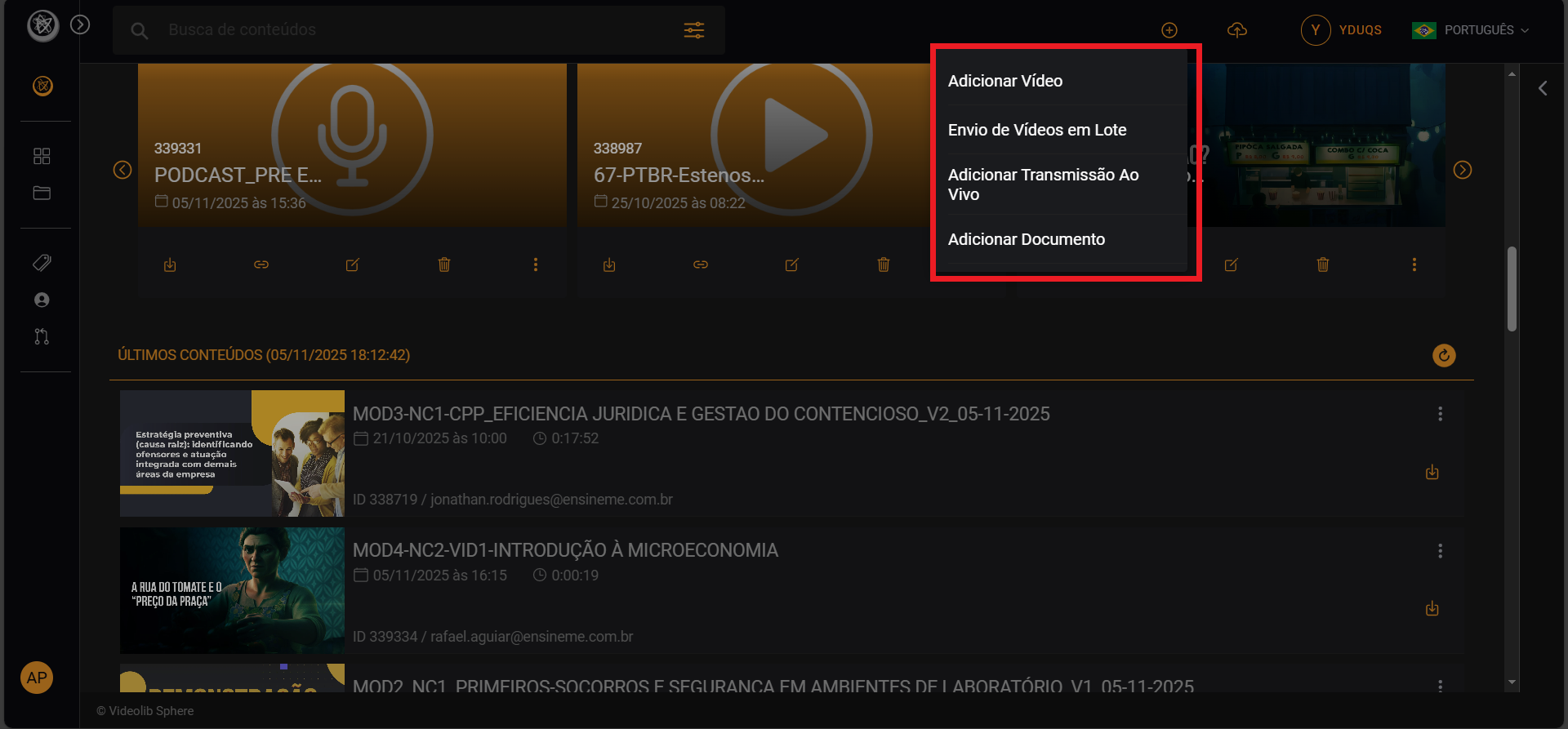 Dashboard Videolib