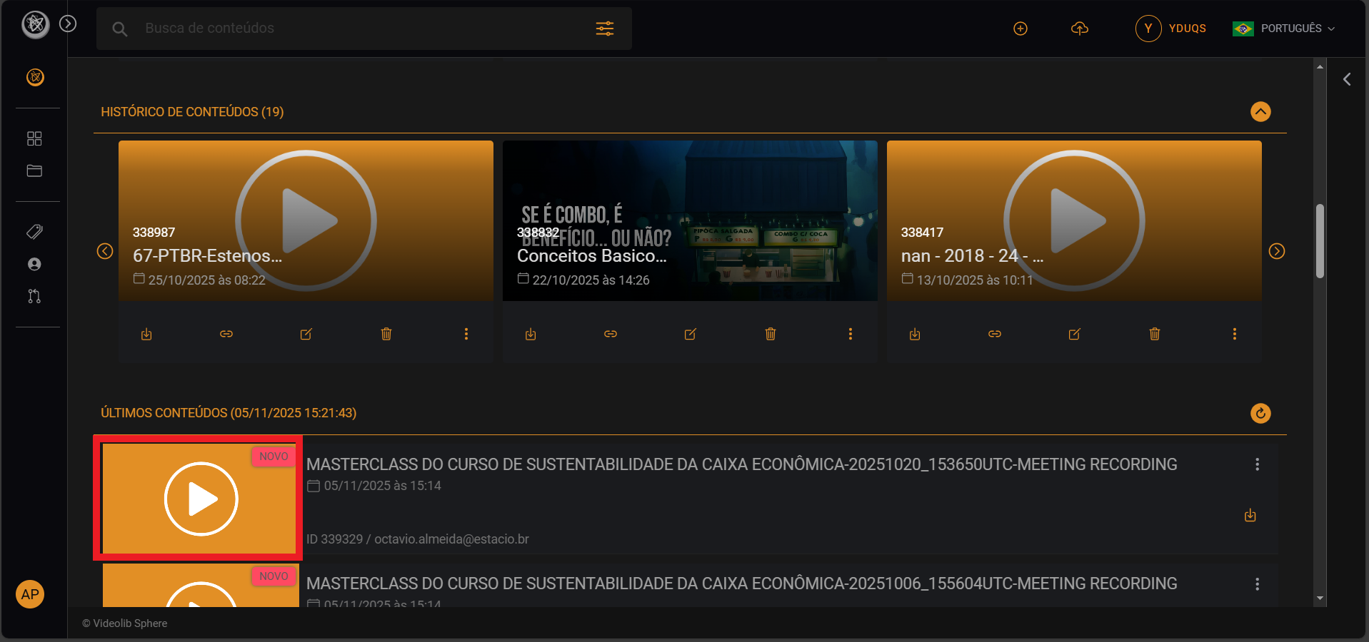 Dashboard Videolib